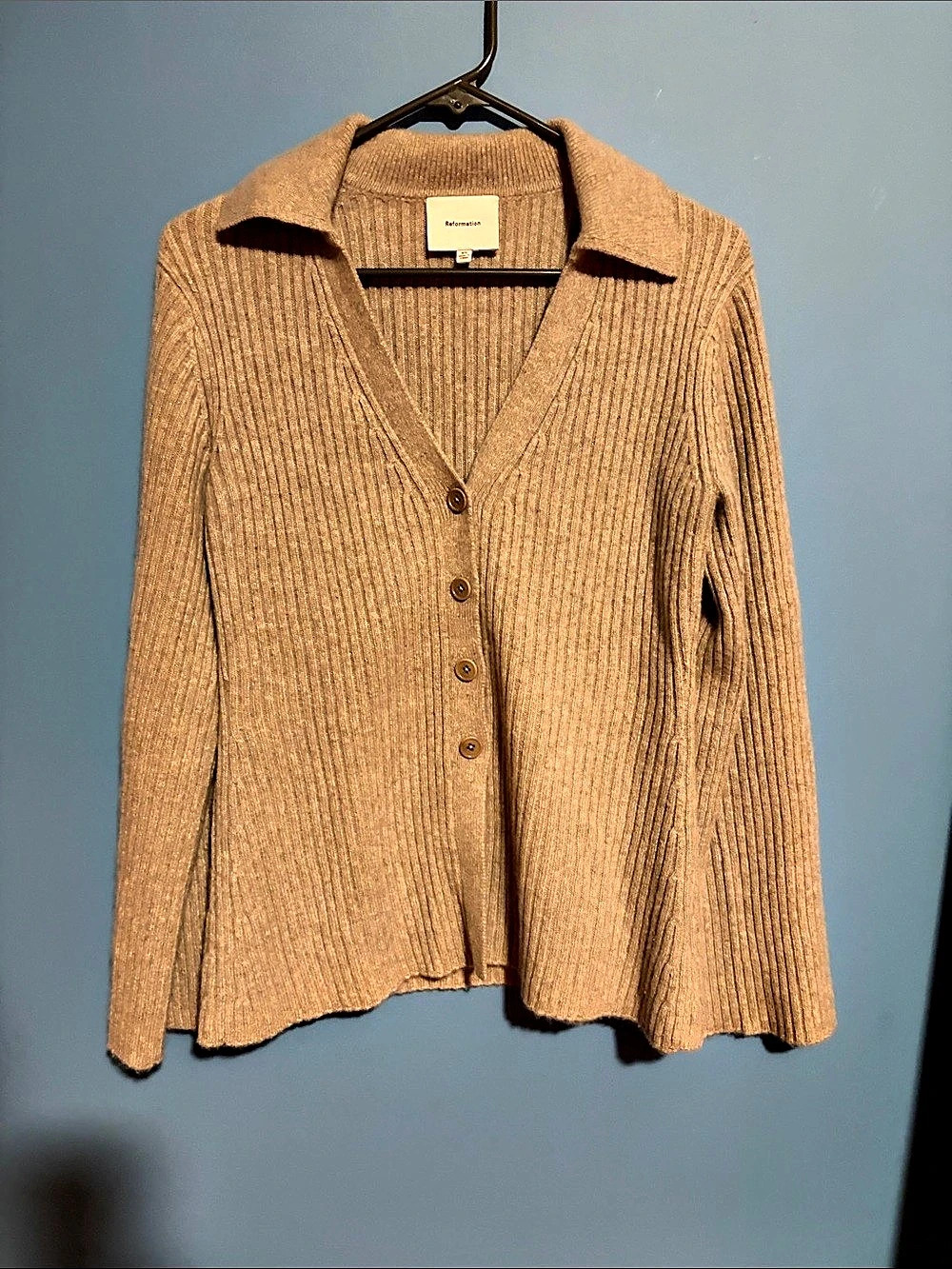 Reformation Ribbed Button-Front Cardigan in Brown Like New